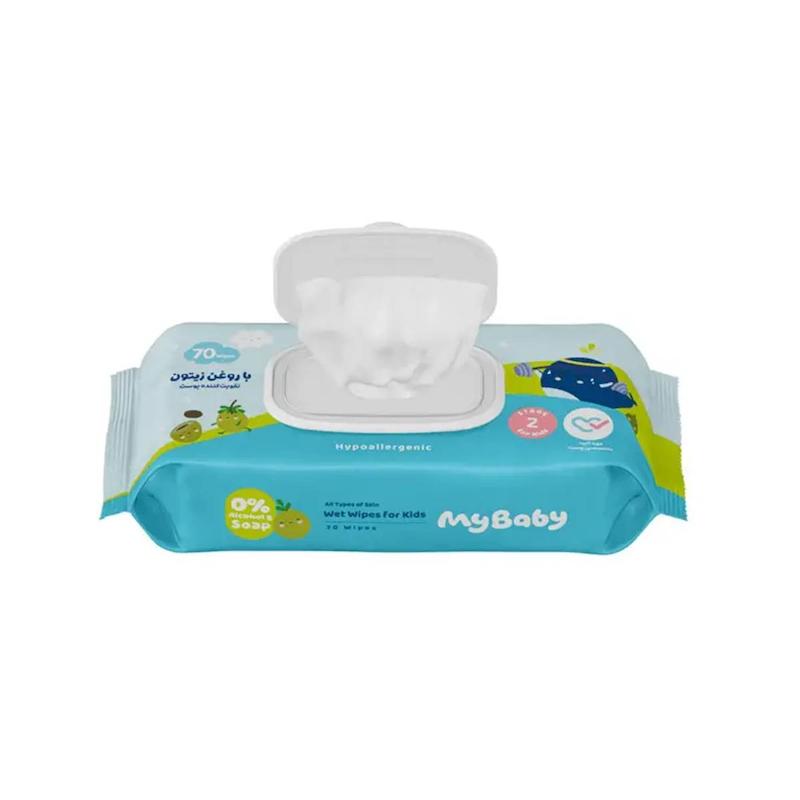 دستمال مرطوب کودک مای بیبی حاوی روغن زیتون مدل Hypoallergenic  بستۀ 70عددی