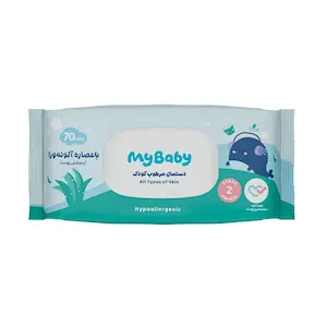 دستمال مرطوب کودک مای بیبی حاوی آلوئه‌ورا مدل Hypoallergenic بستۀ 70 عددی