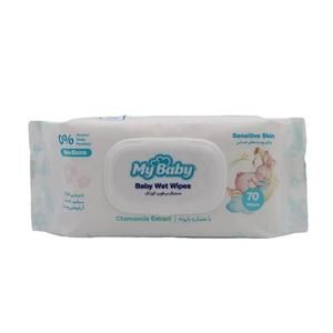 دستمال مرطوب کودک مای بیبی حاوی عصارۀ بابونه مدل Baby Wet Wipes بستۀ ۷۰ عددی