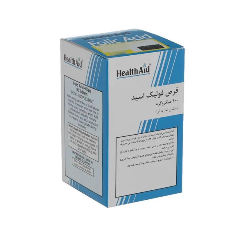 قرص فولیک اسید ۴۰۰ میکروگرم مدل Helth Aid بستۀ ۹۰ عددی
