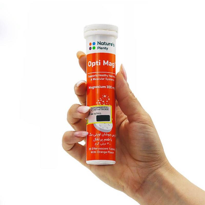 قرص جوشان اوپتی مگ 300 میلی گرم نیچرز پلنتی طعم پرتقال بستۀ 20 عددی