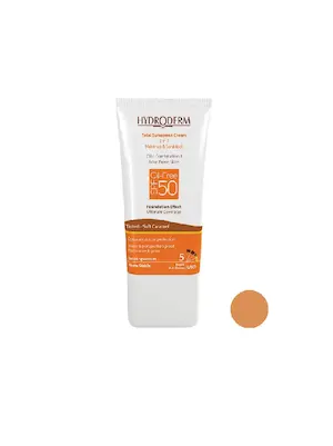 کرم ضدآفتاب کرم پودری هیدرودرم بژ کارامل فاقد چربی دارای SPF50 حجم ۴۰ میلی لیتر