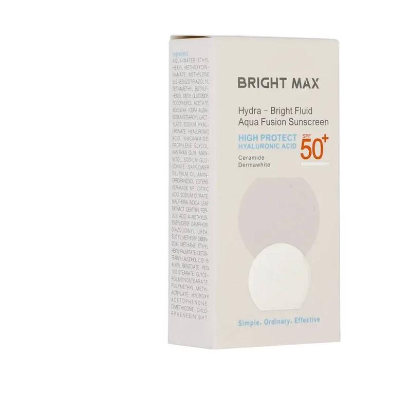 فلوئید ضدآفتاب بی‌رنگ برایت مکس مدل Hydra Bright ‌مناسب انواع پوست SPF50 حجم 50 میلی‌لیتر
