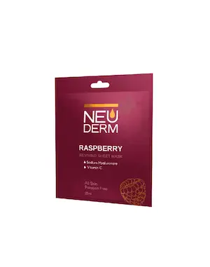 ماسک صورت ورقه‌ای نئودرم حاوی عصارۀ تمشک بسته‌بندی تکی