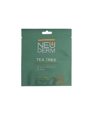 ماسک صورت ورقه‌ای نئودرم حاوی عصارۀ درخت چای سبز بسته‌بندی تکی