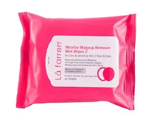 دستمال مرطوب پاک‌کننده آرایش چشم و صورت لافارر مناسب پوست‌های خشک و حساس بستۀ 20 عددی