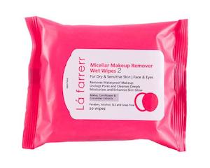 دستمال مرطوب پاک‌کننده آرایش چشم و صورت لافارر مناسب پوست‌های خشک و حساس بستۀ 20 عددی