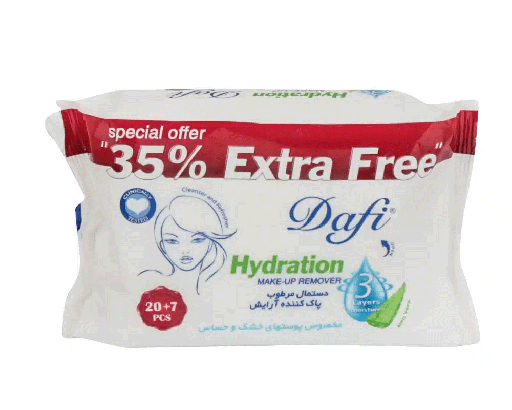 دستمال مرطوب پاک کننده آرایش دافی مدل Extra Free مناسب پوست خشک و حساس بسته 27 عددی