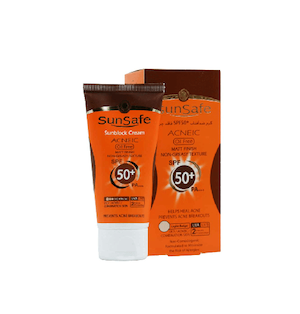 ضدآفتاب رنگی فاقد چربی آکنئیک سان سیف دارای SPF50 مخصوص پوست چرب و جوش‌دار حجم 50 میلی لیتر 