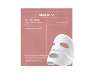 ماسک صورت کلاژن‌ساز ورقه‌ای بایودنس حاوی هیالورونیک اسید با عصارۀ چای سبز و گل رز مدل REAL DEEP MASK بسته 4 عددی