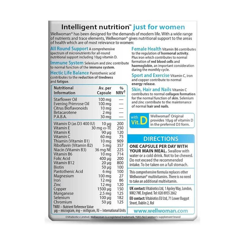 کپسول مولتی ویتامین ول وومن ویتابیوتیکس مخصوص بانوان مدل energy release بستۀ 30 عددی