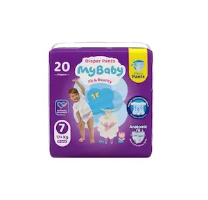پوشک شورتی کانال‌دار مای بیبی مدل پول آپ سایز 7 مخصوص +17 کیلوگرم بستۀ 20 عددی