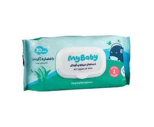 دستمال مرطوب کودک مای بیبی حاوی آلوئه‌ورا بستۀ 70 عددی
