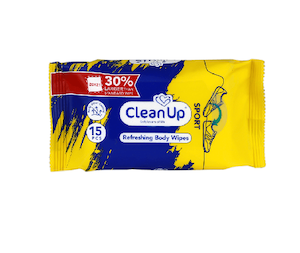 دستمال مرطوب پاک‌کنندۀ بدن اسپورت کلین آپ بستۀ 15 عددی
