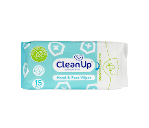 دستمال مرطوب پاک‌کنندۀ دست و صورت کلین آپ با خاصیت آنتی‌باکتریال بستۀ 15 عددی