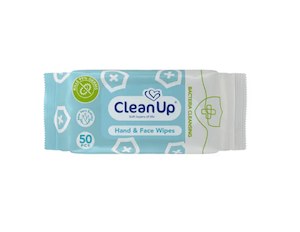 دستمال مرطوب پاک‌کنندۀ دست و صورت کلین آپ با خاصیت آنتی‌باکتریال بستۀ 50 عددی