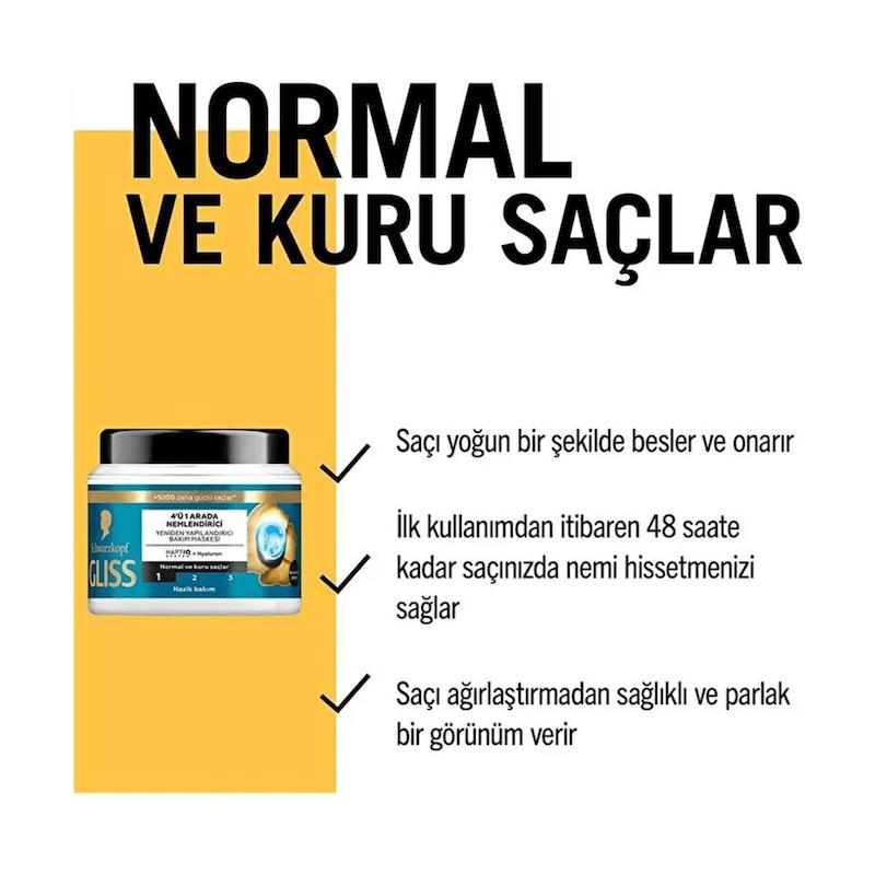 ماسک مو مرطوب‌کنندۀ گلیس مدل ARADA NEMLENDIRICI 4 in 1 مخصوص موهای معمولی و خشک حجم 400 میلی لیتر