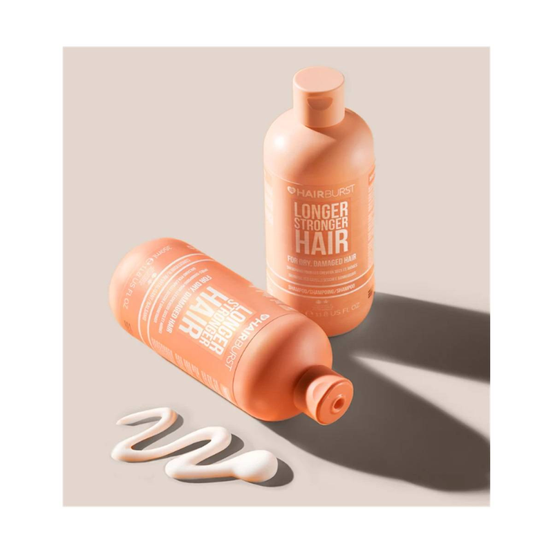 شامپو هیربرست نارنجی مخصوص موهای خشک و آسیب‌دیده مدل LONGER STRONGER HAIR حجم 350 میلی لیتر