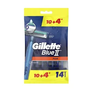 تیغ اصلاح یکبار مصرف ژیلت Blue II Plus دو لبه بستۀ ۱۴ عددی (۱۰+۴ رایگان)