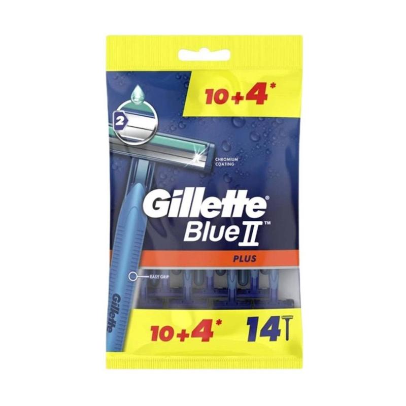 تیغ اصلاح یکبار مصرف ژیلت Blue II Plus دو لبه بستۀ ۱۴ عددی (۱۰+۴ رایگان)