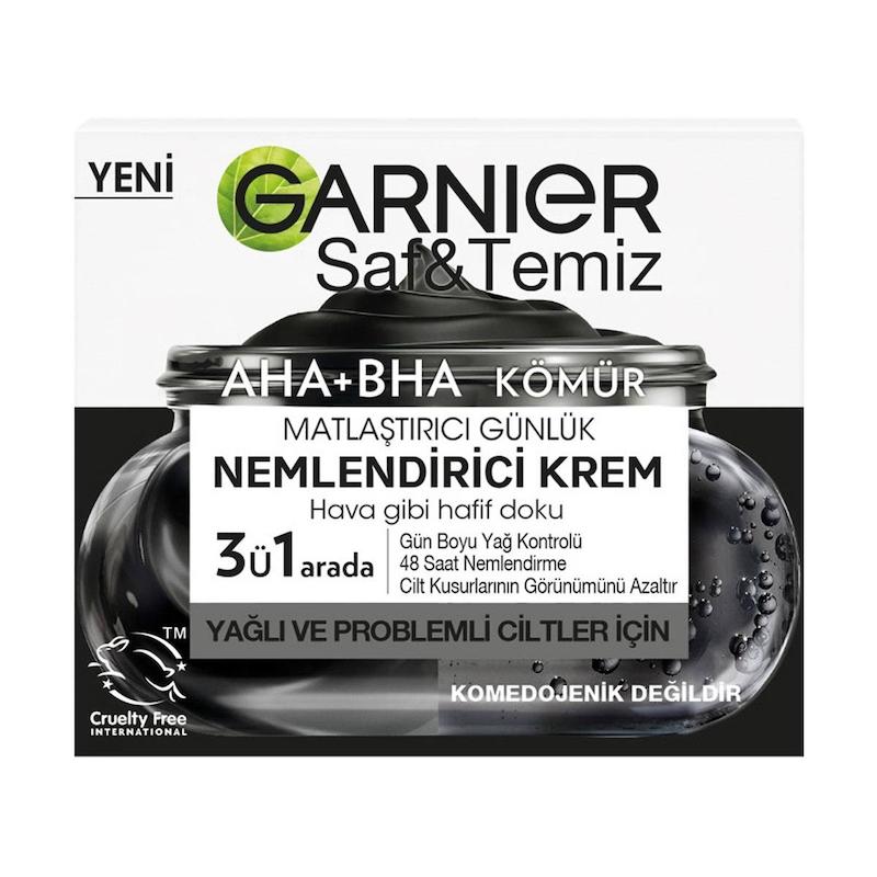 کرم زغالی روزانه سه‌کاره گارنیر پیور اکتیو مدل AHA و BHA حجم ۵۰ میلی‌لیتر