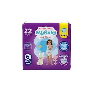 پوشک شورتی کانال‌دار مای بیبی مدل پول آپ سایز ۶ مخصوص +15 کیلوگرم بستۀ 22 عددی